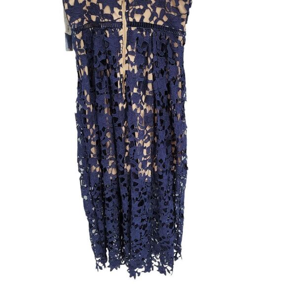 Aqua Bendita Lace Cami‎ Midi Dress S Navy Spaghetti Fit Flare Ladder Lace Bodice - Picture 10 of 13